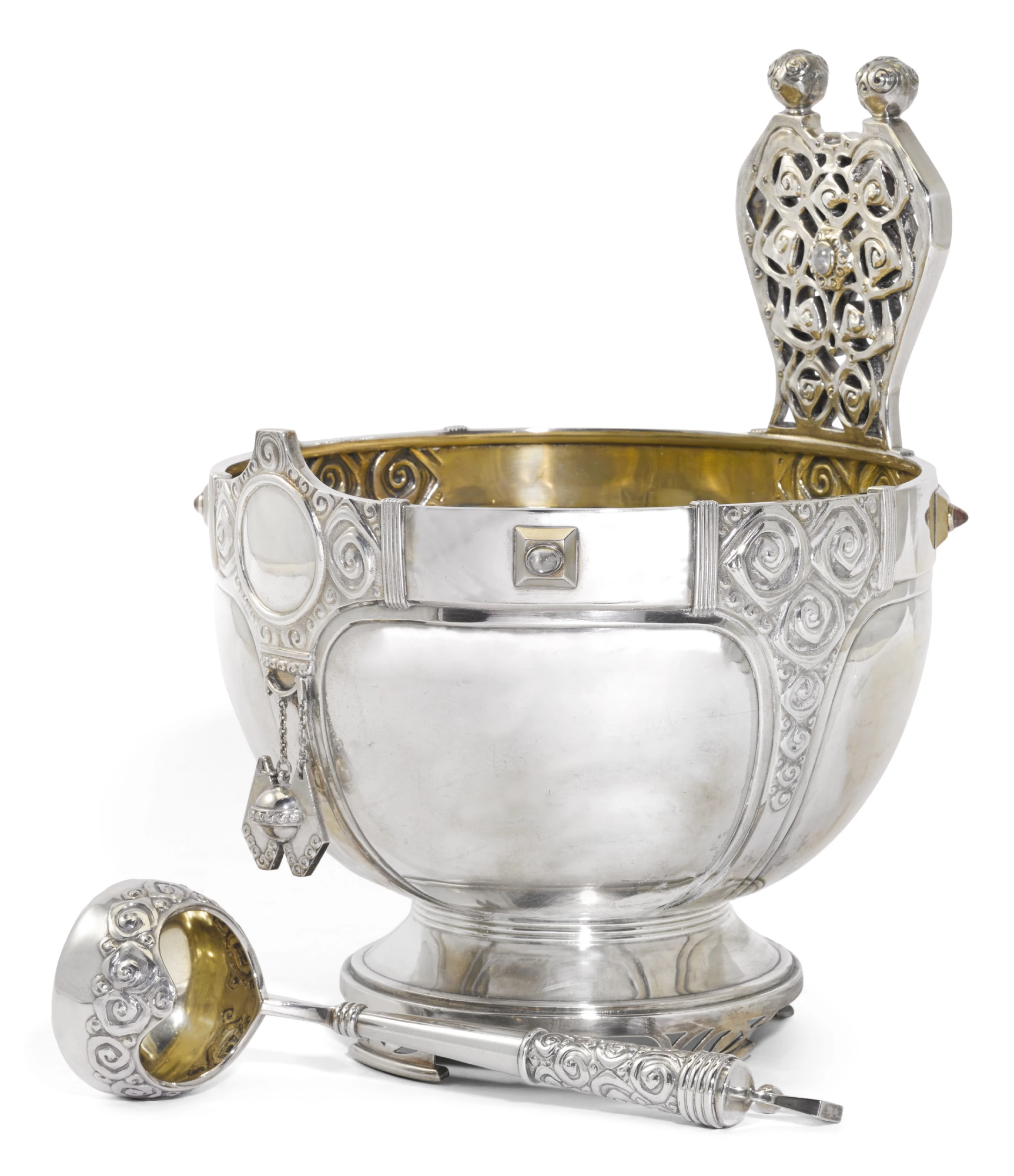 Срібна чаша для пуншу з камінням Фаберже з ложкою