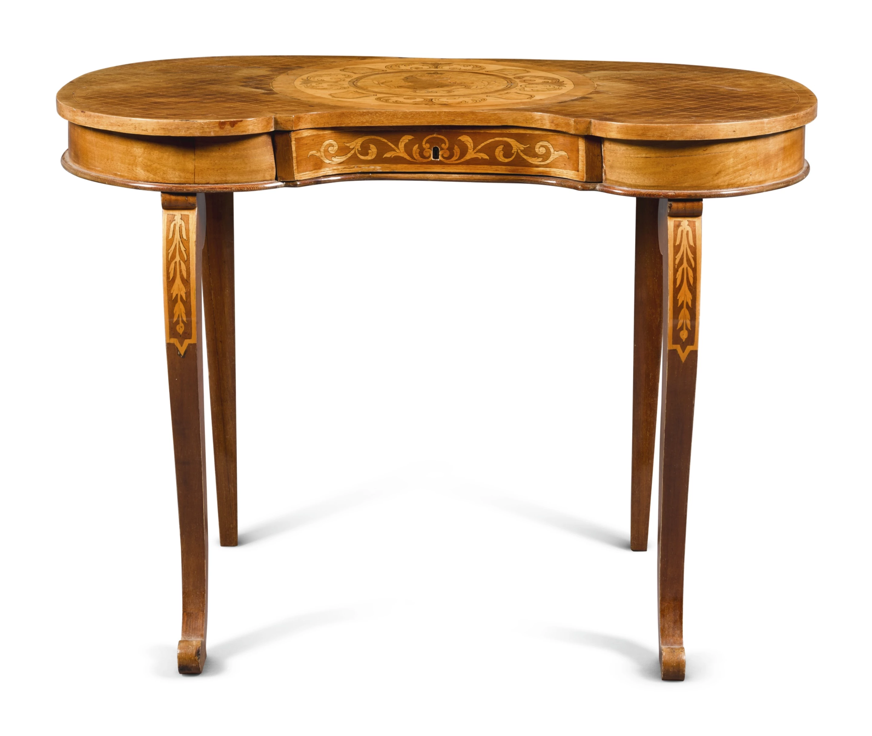 A russian walnut and marquetry kidney table